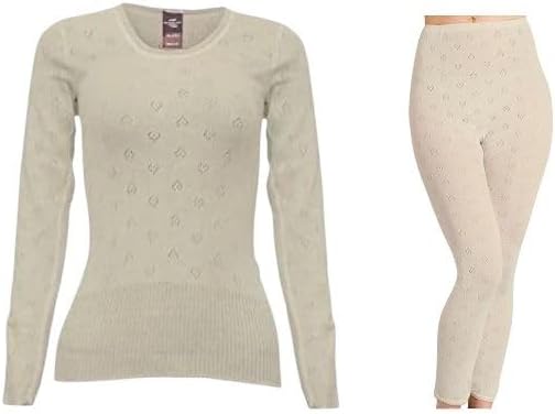 Snowdrop Ladies Thermal Set – 2 Piece Long Sleeve Round Neck Vest & Long Johns, Warm Winter Base Layer for Women, Soft & Lightweight