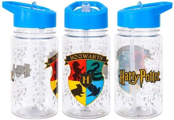 Harry Potter Kids Water Bottle 450ml with Straw – Durable Hard Plastic, Leakproof, BPA-Free, Wizard Character Design for School & Travel