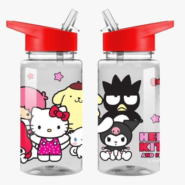 Hello Kitty Kids Water Bottle 450ml with Straw – Durable Hard Plastic, Leakproof, BPA-Free, Cute Character Design for School & Travel