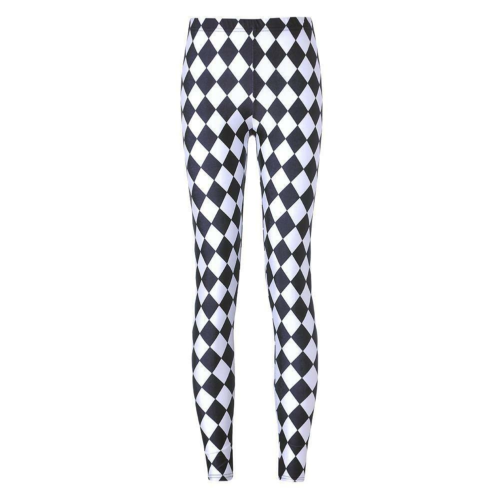 Women’s Black & White Diamond Leggings – High Waist Stretch Skinny Fit Casual Athletic Leggings