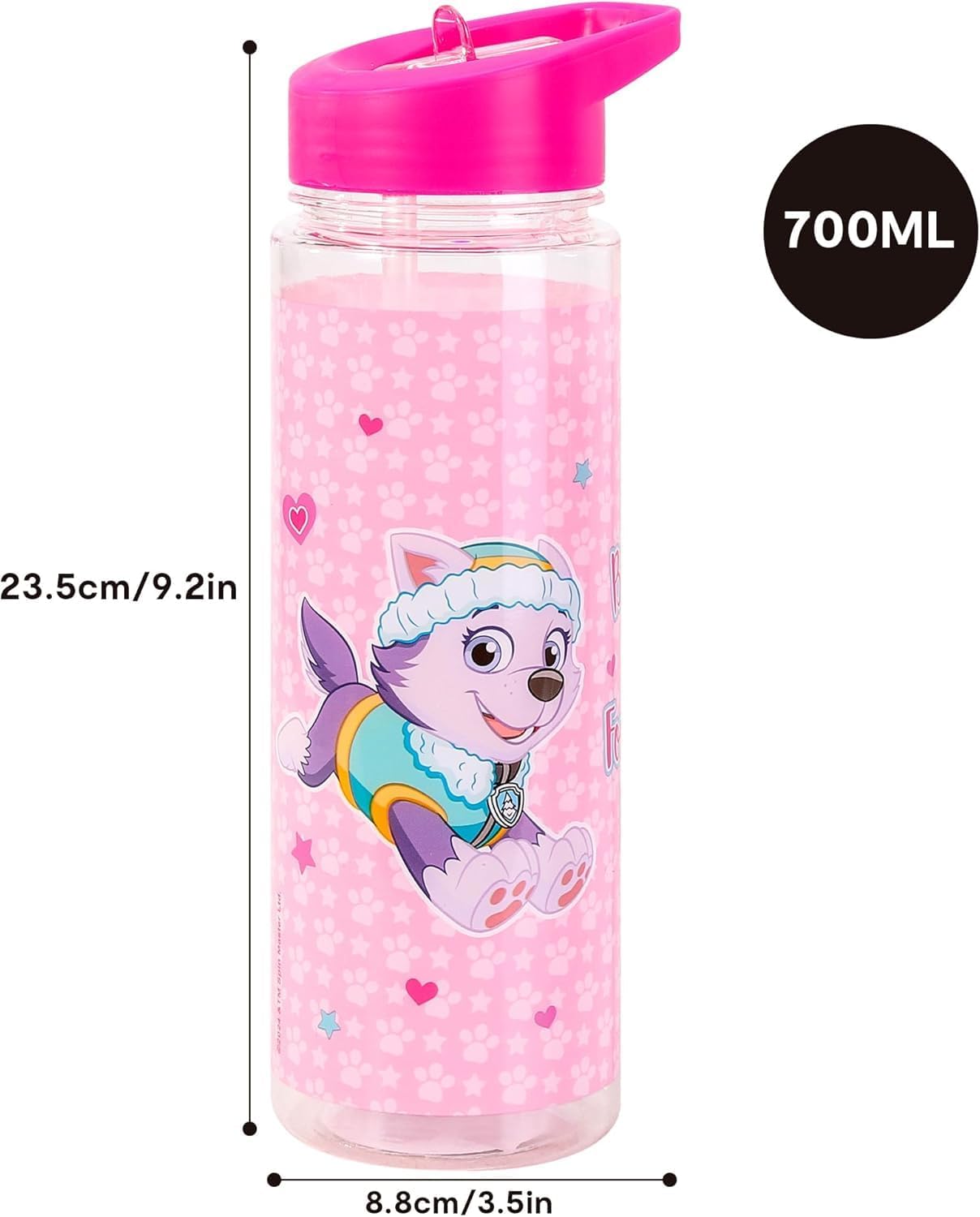 Paw Patrol Skye & Husky 650ml Kids Water Bottles with Straw, Back to School Supplies Girls Water Bottle - Paw patrol Water Bottle For Girls Pink.
