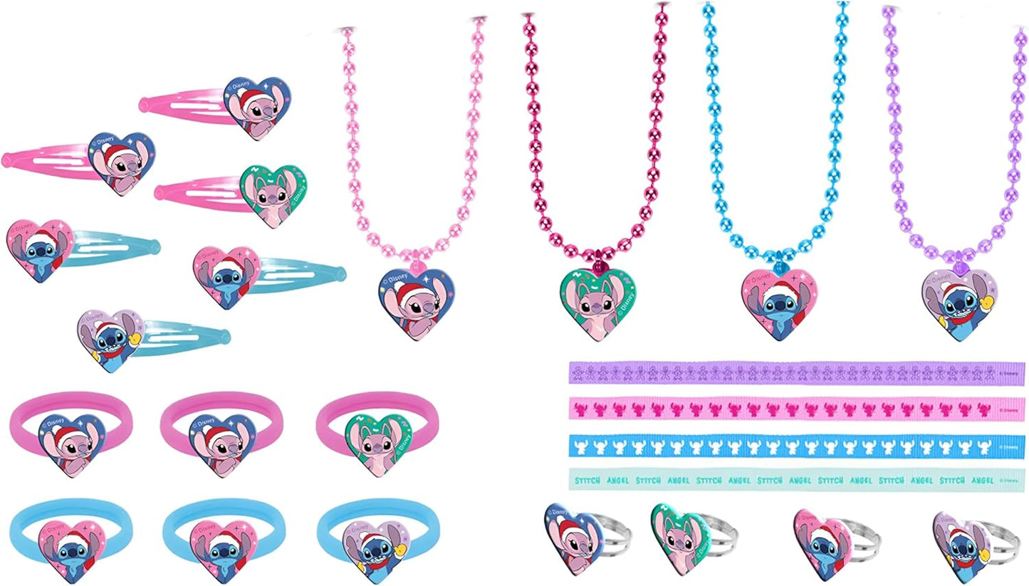 Stitch Advent Calendar for Girls – 24 Day Surprise Accessories Set with Necklaces, Hair Bands, Wristbands, Hair Clips & Rings – Kids Jewellery Christmas Countdown Childrens Festive Gift Box 32cm