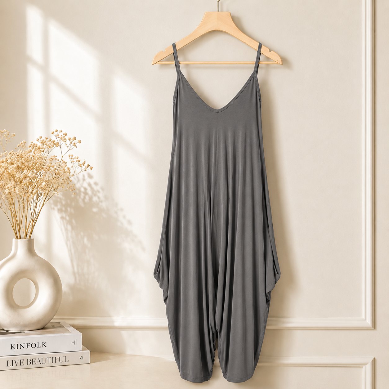 Women’s Long Sleeveless Jumpsuit – Casual V-Neck All-in-One Lagenlook Playsuit Romper