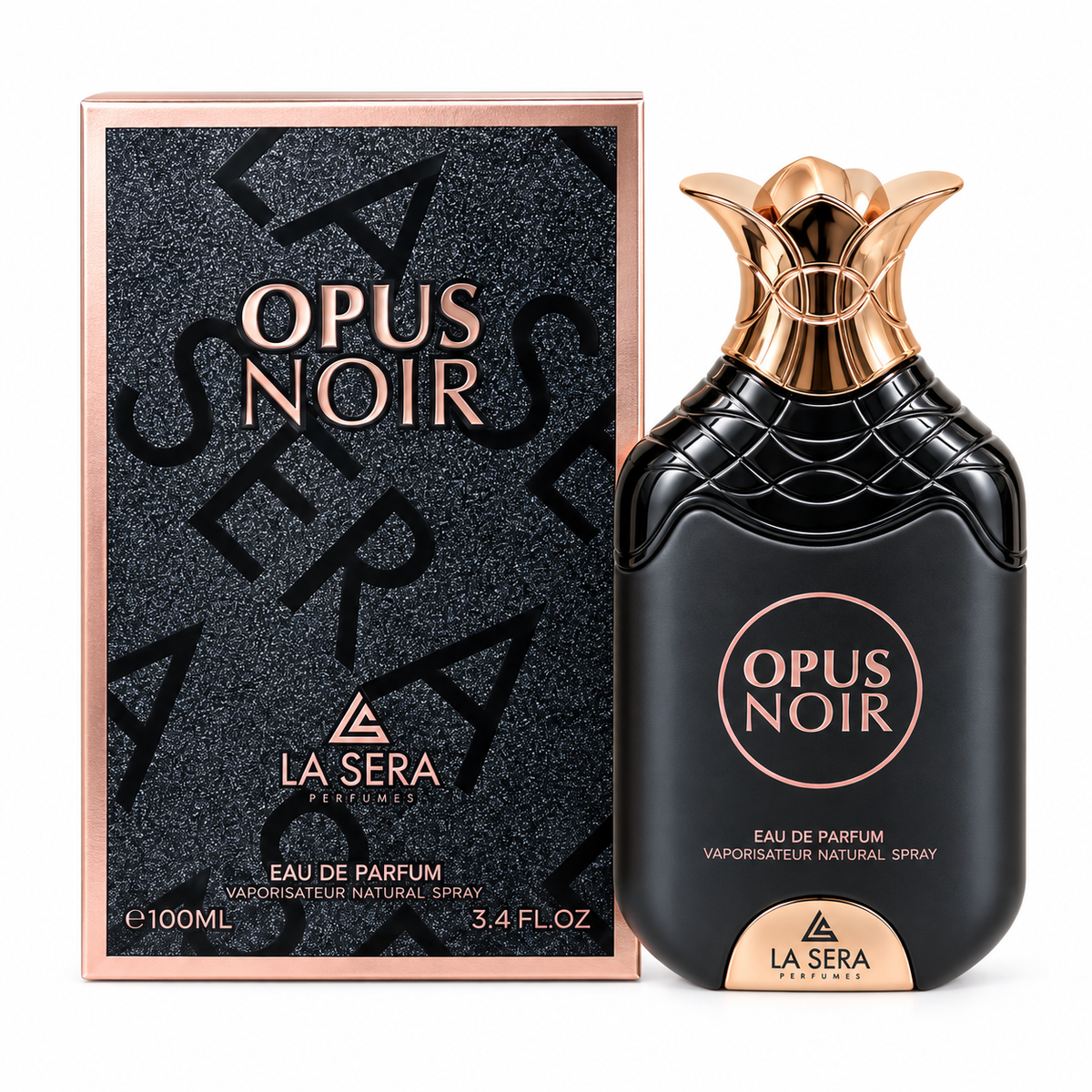 Opus Noir La Sera Eau de Parfum 100ml bottle and box white background