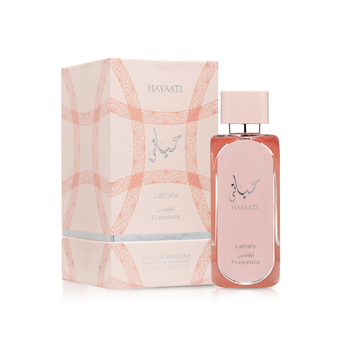Hayaati Florence Eau de Parfum 100ml by Lattafa bottle and box on white background