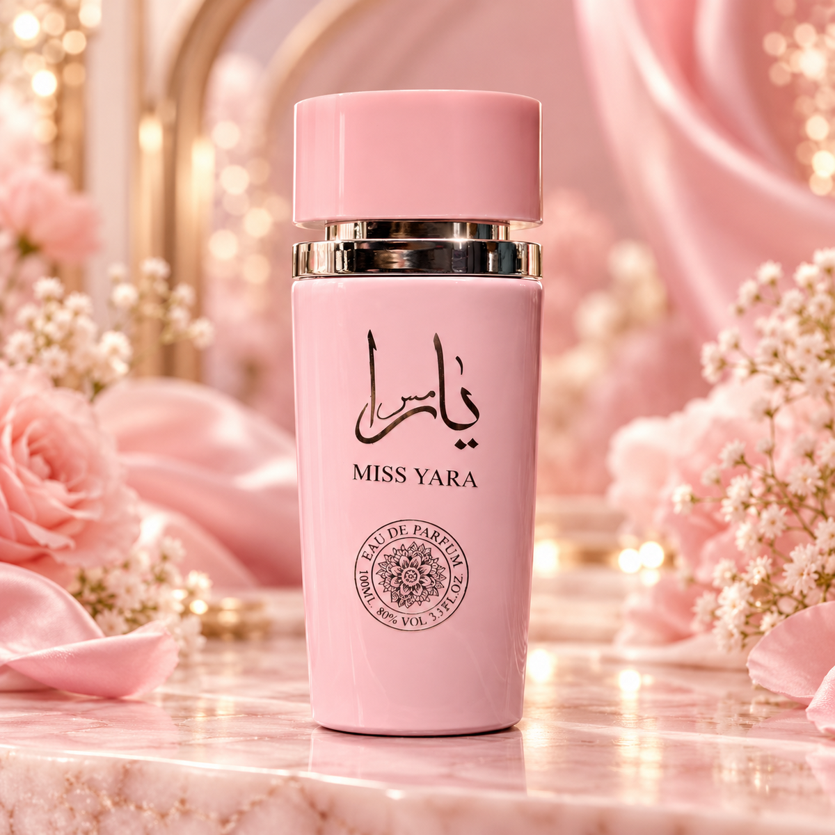 Miss Yara bottle in an elegant pink setting