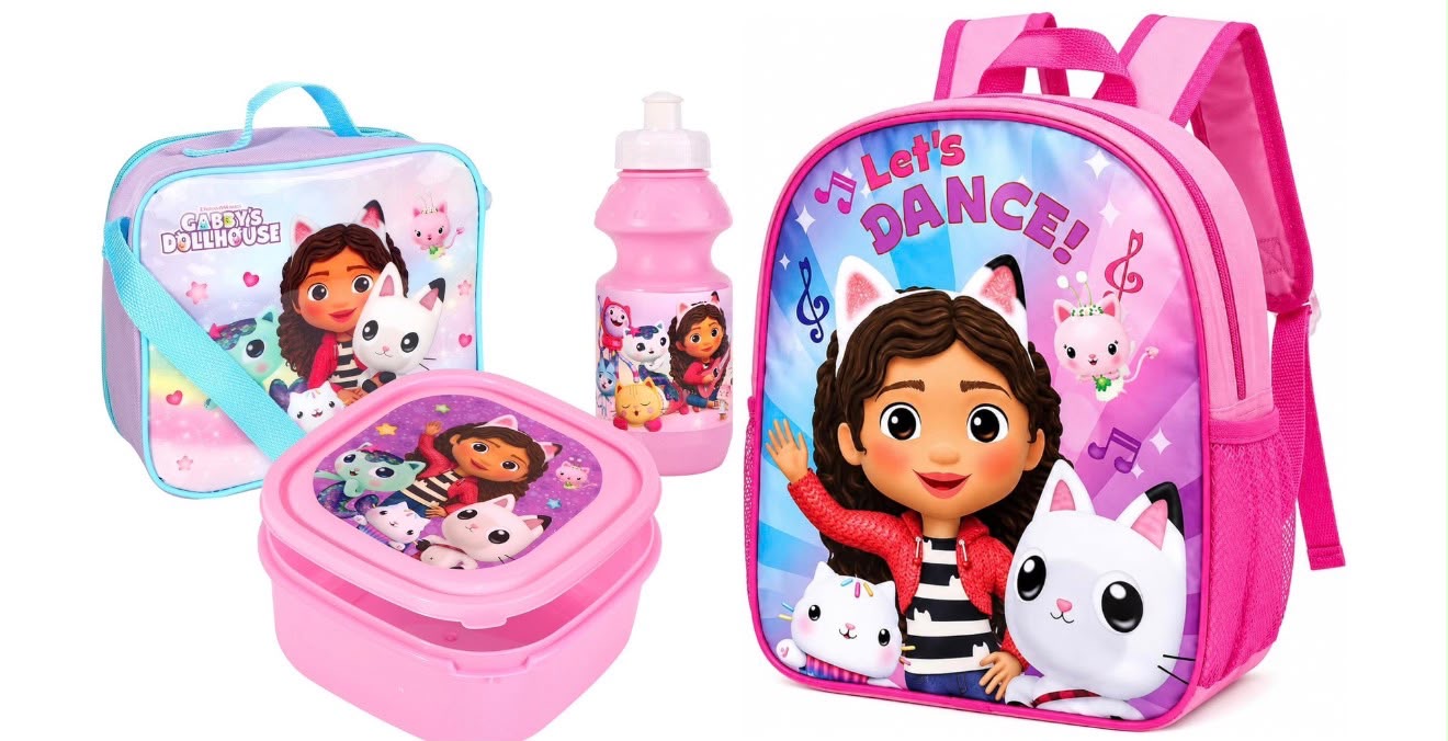 Quickdraw Gabbys Dollhouse Backpack & 3pc Lunch Bag Set Kids Girls Back to School Bag Sandwich Box Set