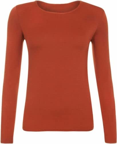 Women’s Long Sleeve T Shirt – Soft Stretch Scoop Neck Fitted Casual Top
