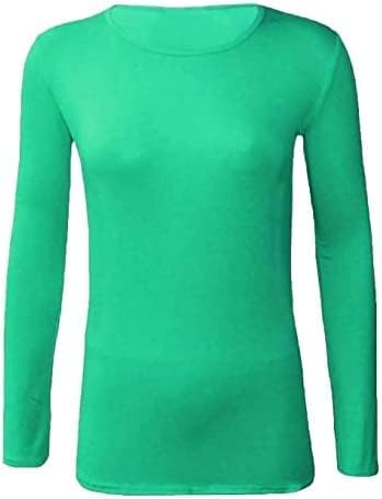 Women’s Long Sleeve T Shirt – Soft Stretch Scoop Neck Fitted Casual Top