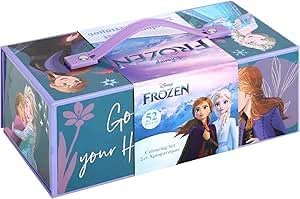 kids Characters 52 pieces Colouring Art Case Childrens Stationery Set With Watercolour Pencils Toy Gift (Frozen)