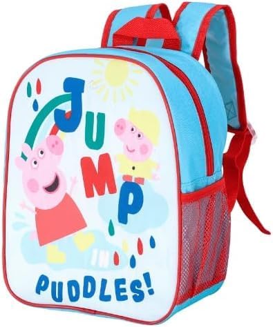 Peppa Pig Children's Backpack, Educational Bag, Featuring a Jump in Puddles Theme, Light Blue and Red Color Scheme