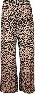Women’s Wide Leg Palazzo Trousers – Soft Stretch Loose Fit Plus Size Casual Pants (Brown Leopard)