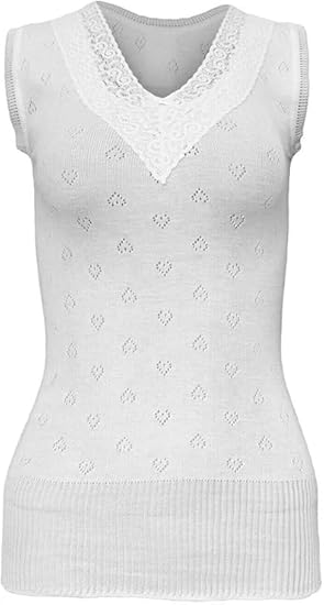 Ladies White Snowdrop Thermals – Long Sleeve French Neck Spencer Vest – Soft Cotton Blend Thermal Underwear Top – Size XS