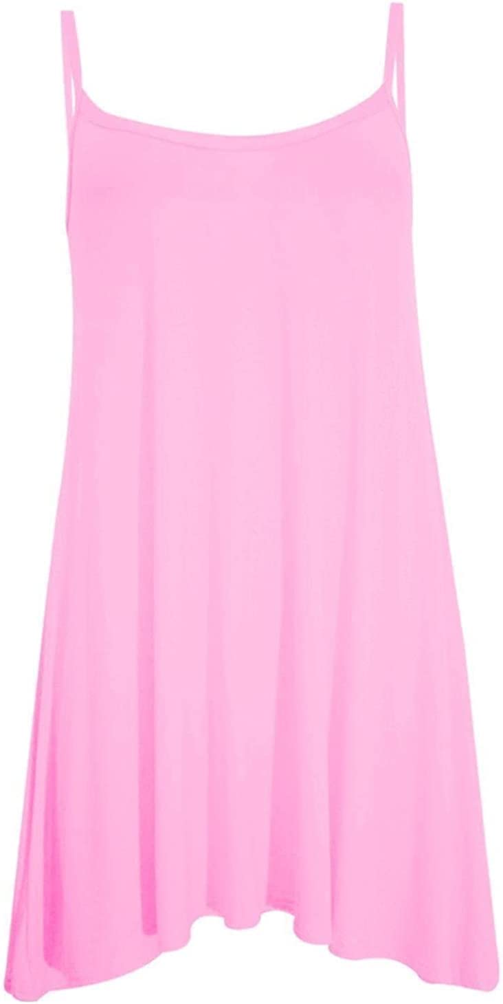 Women’s Plus Size Sleeveless Cami Swing Dress – Spaghetti Strap Mini Vest Dress Casual Beach Wear (UK 8–26)