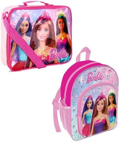 Kids Character Backpack Lunch Set – 4 Piece Matching School Set with Backpack, Lunch Box, Snack Container & Water Bottle – Great Back to School Gift for Boys & Girls (Deluxe Barbie)