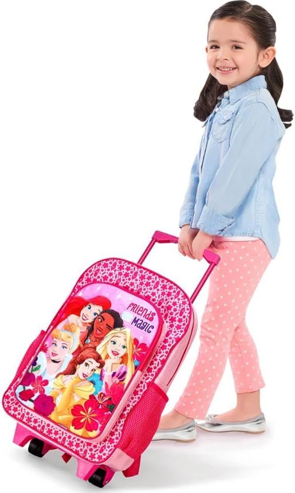 Peppa Pig Disney Princess Premium Trolley Bags for Kids, Boys & Girls - Travel Backpack with Wheels, Large Compartment & Extendable Handle - Carry-On Luggage Suitcase for Children - for Age 3+