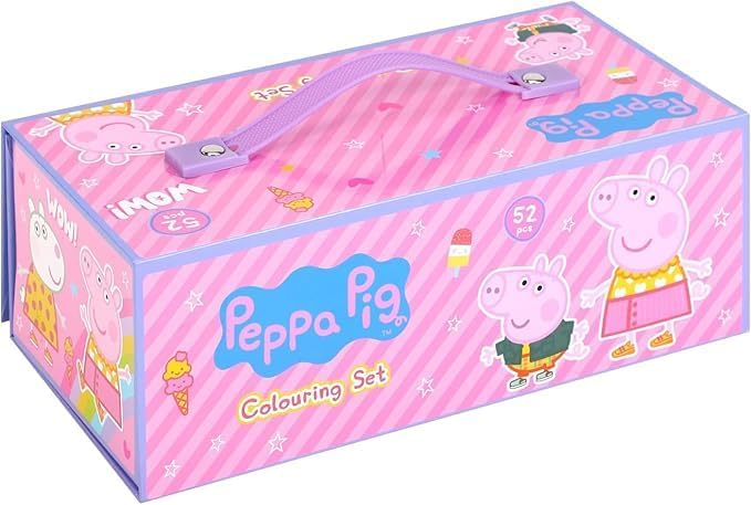 kids Characters 52 pieces Colouring Art Case Childrens Stationery Set With Watercolour Pencils Toy Gift (Peppa Pig)