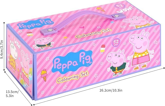 kids Characters 52 pieces Colouring Art Case Childrens Stationery Set With Watercolour Pencils Toy Gift (Peppa Pig)