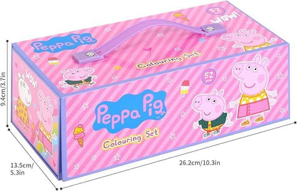 kids Characters 52 pieces Colouring Art Case Childrens Stationery Set With Watercolour Pencils Toy Gift (Peppa Pig)