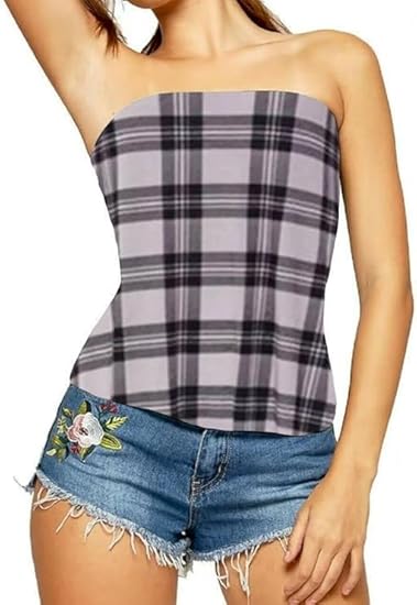 Top Linen Women Bandeau Strapless Boob Tube Top - Sexy Stretchy Off Shoulder Layering Wrapped Breast Bra Crop Tube Vest - Made in UK
