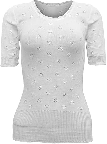 Ladies White Snowdrop Thermals – Long Sleeve French Neck Spencer Vest – Soft Cotton Blend Thermal Underwear Top – Size XS