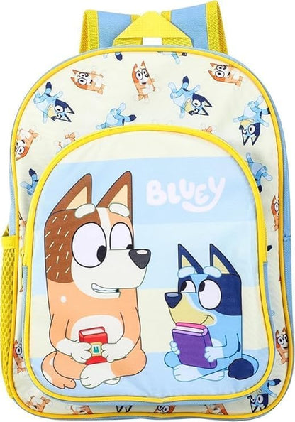 Top Linen Ltd Bluey Kids Childrens Deluxe Backpack School Rucksack Travel Bag Boys Girls with side mesh pocket and front zipped pocket