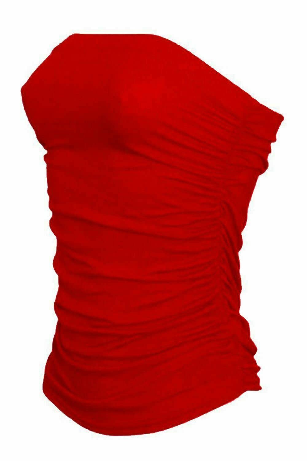 New Womens Ladies Vest Strapless Ruched Sleeveless Boob Tube Bandeau Top 8-26