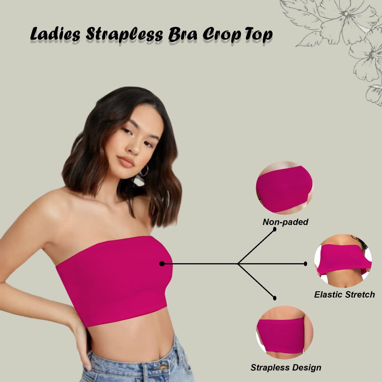 Women Bandeau Bra Crop - Comfortable Strapless Boob Tube for Girls, Women - Sexy Stretchy Wrapped Breast Bra