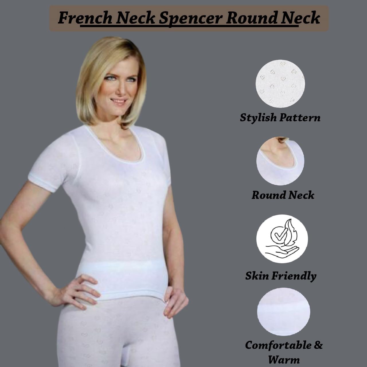 Ladies Womens Thermal Snowdrop White Long Sleeve Spencer Round Neck
