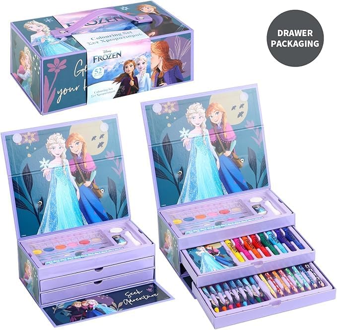 kids Characters 52 pieces Colouring Art Case Childrens Stationery Set With Watercolour Pencils Toy Gift (Frozen)