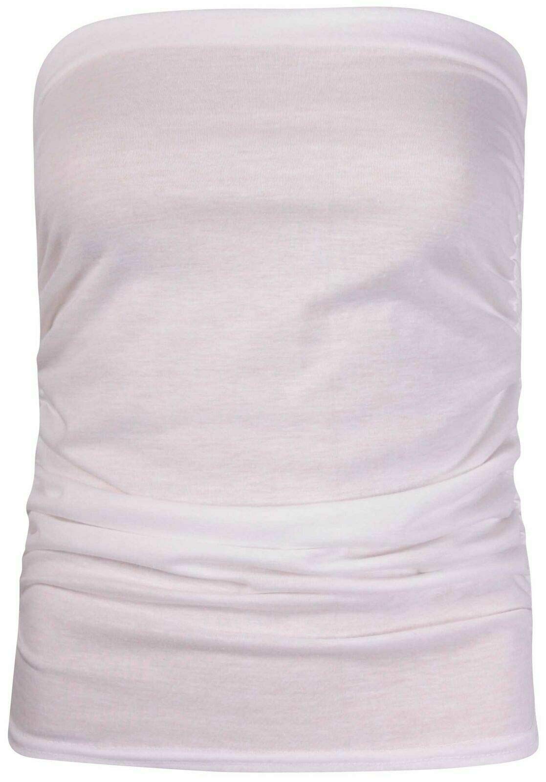 New Womens Ladies Vest Strapless Ruched Sleeveless Boob Tube Bandeau Top 8-26