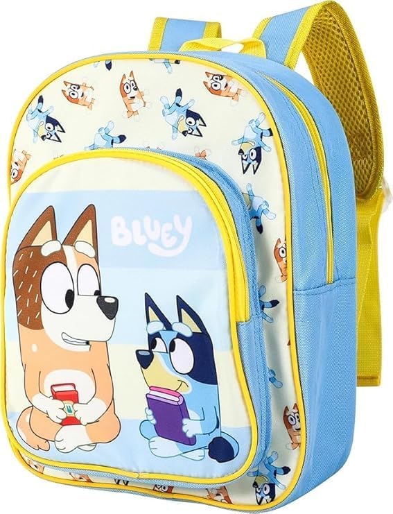 Top Linen Ltd Bluey Kids Childrens Deluxe Backpack School Rucksack Travel Bag Boys Girls with side mesh pocket and front zipped pocket