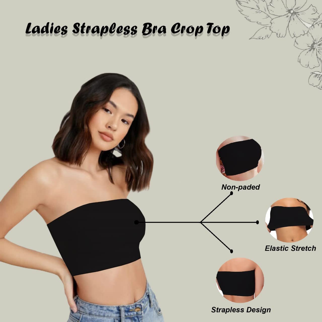 Women Bandeau Bra Crop - Comfortable Strapless Boob Tube for Girls, Women - Sexy Stretchy Wrapped Breast Bra