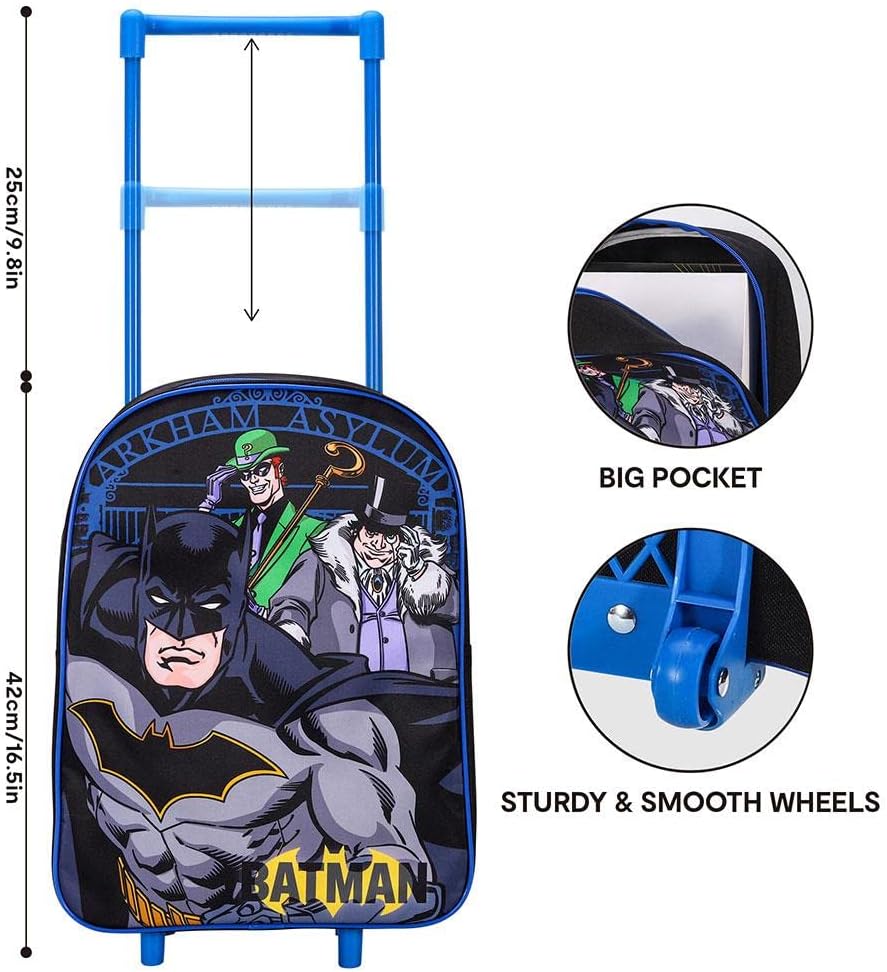 TDL Boys Kids Batman Standard Folding Trolley Hand Luggage Bag Backpack for School Travel Holidays