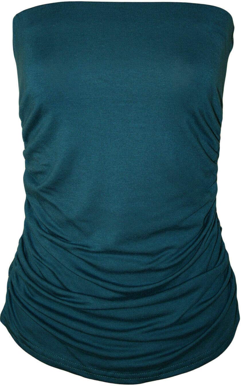 New Womens Ladies Vest Strapless Ruched Sleeveless Boob Tube Bandeau Top 8-26