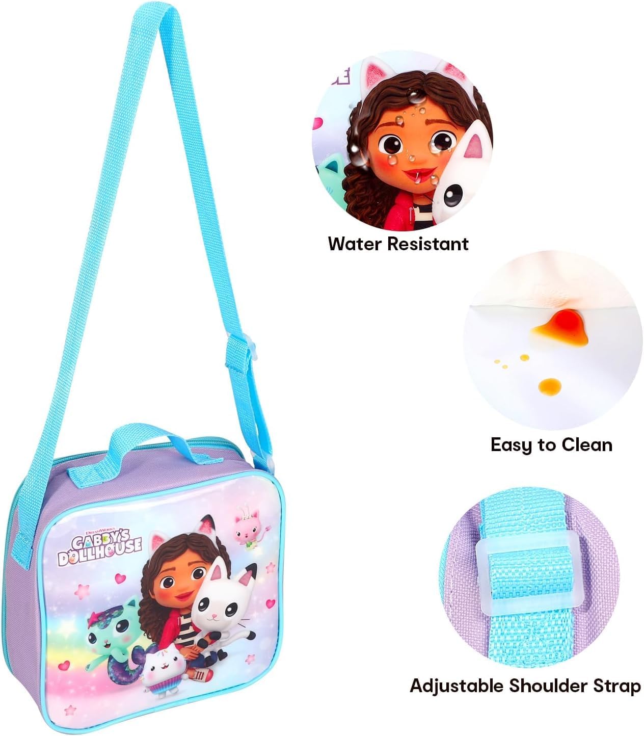 Quickdraw Gabbys Dollhouse Backpack & 3pc Lunch Bag Set Kids Girls Back to School Bag Sandwich Box Set