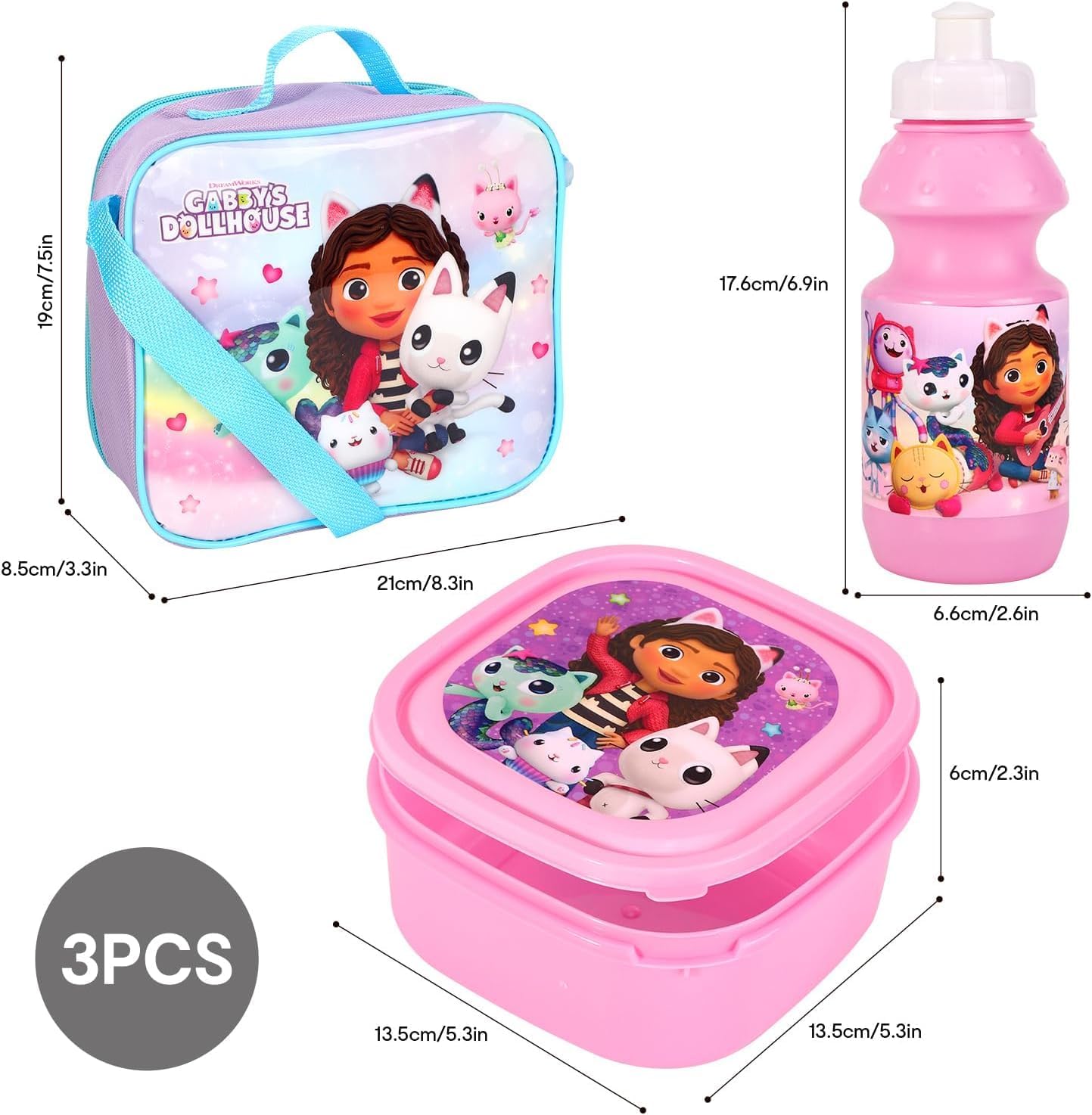 Quickdraw Gabbys Dollhouse Backpack & 3pc Lunch Bag Set Kids Girls Back to School Bag Sandwich Box Set