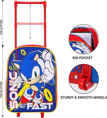 TDL Kids Standard Folding Trolley Hand Luggage Bag Backpack for School Travel Holidays (Sonic)