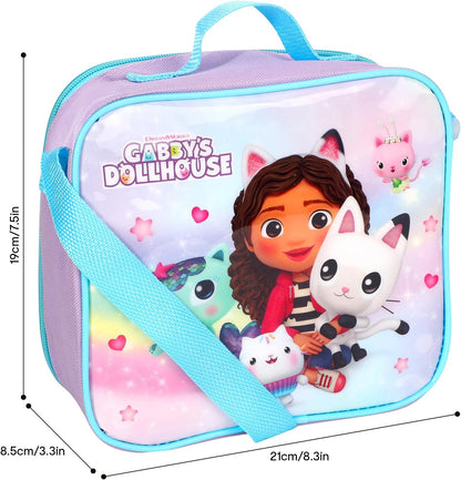 Gabbys Dollhouse Insulated 3 Piece Lunch Bag, Sandwich Box & Bottle Set for School & Travel 3pc Set