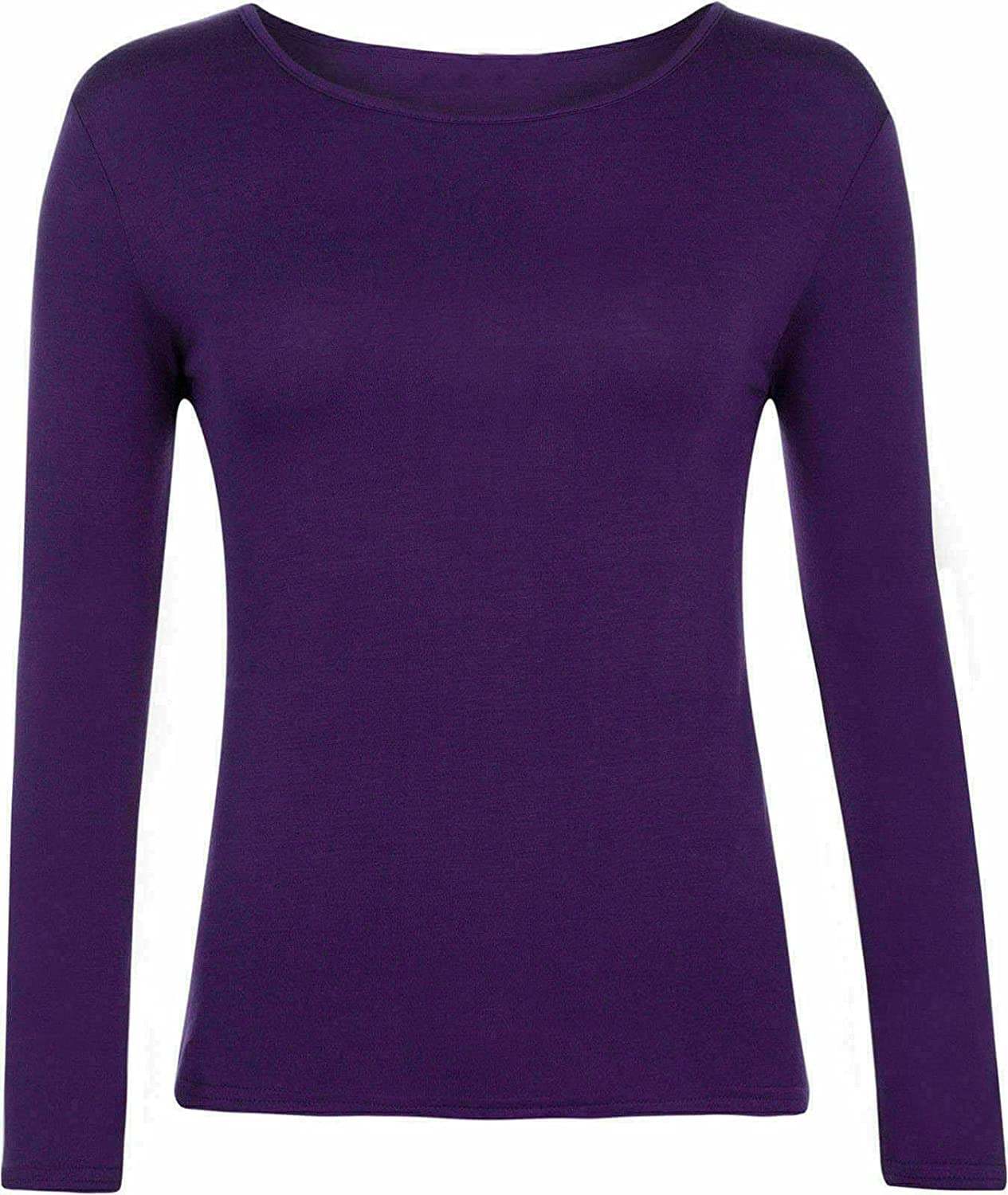 Women’s Long Sleeve T Shirt – Soft Stretch Scoop Neck Fitted Casual Top