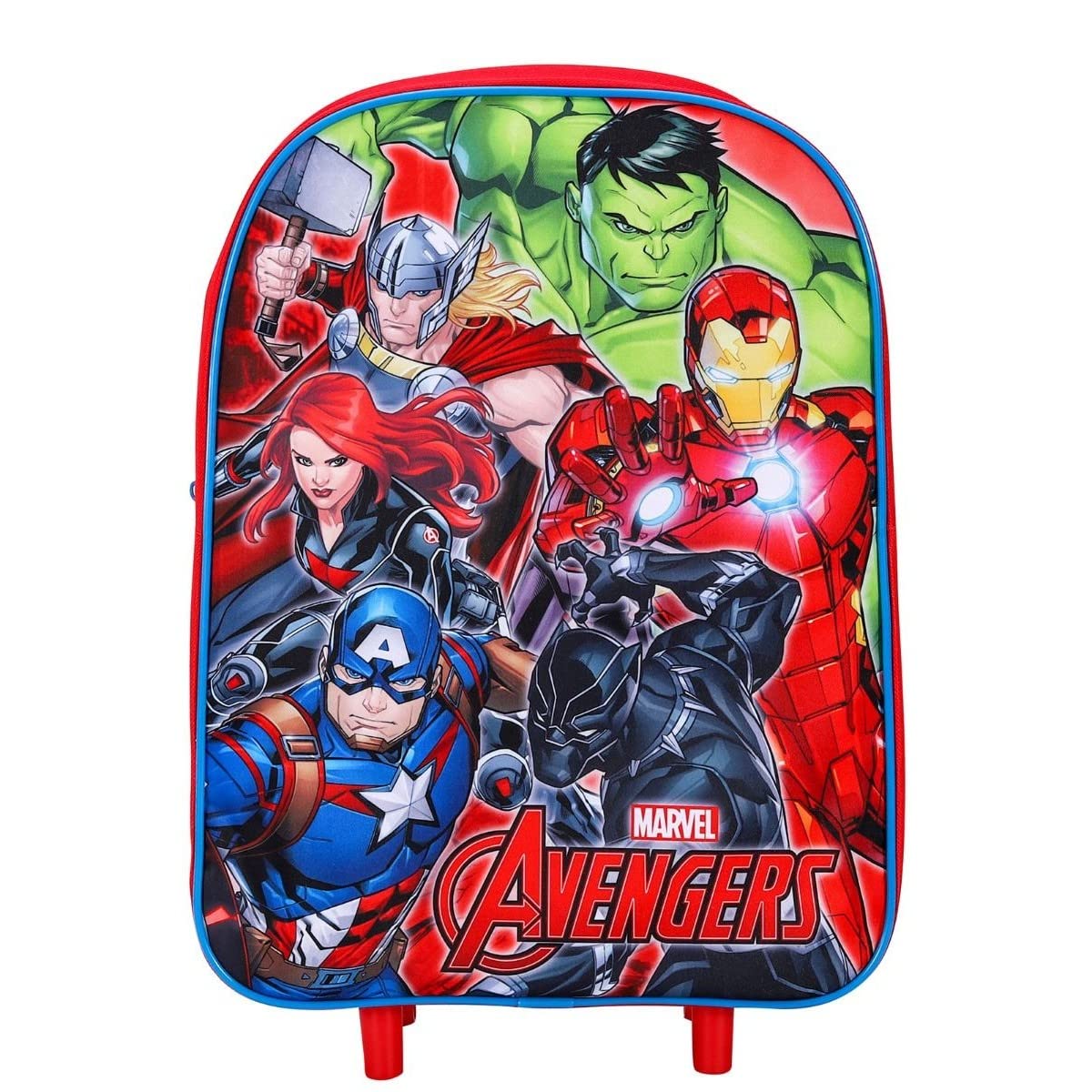 Avengers Kids Trolley Bag – Unisex Hard Shell School Travel Suitcase with Wheels & Extendable Handle – Marvel Cartoon Rolling Backpack for Kids (Red)