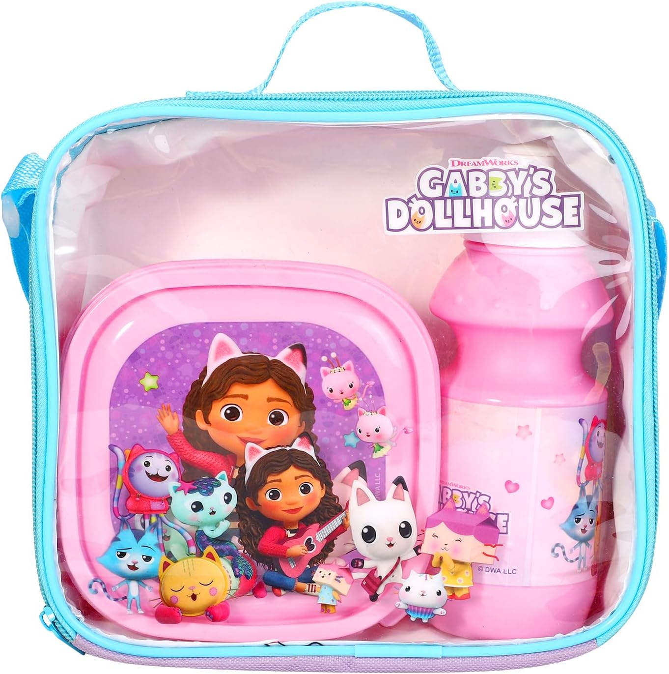Gabbys Dollhouse Insulated 3 Piece Lunch Bag, Sandwich Box & Bottle Set for School & Travel 3pc Set