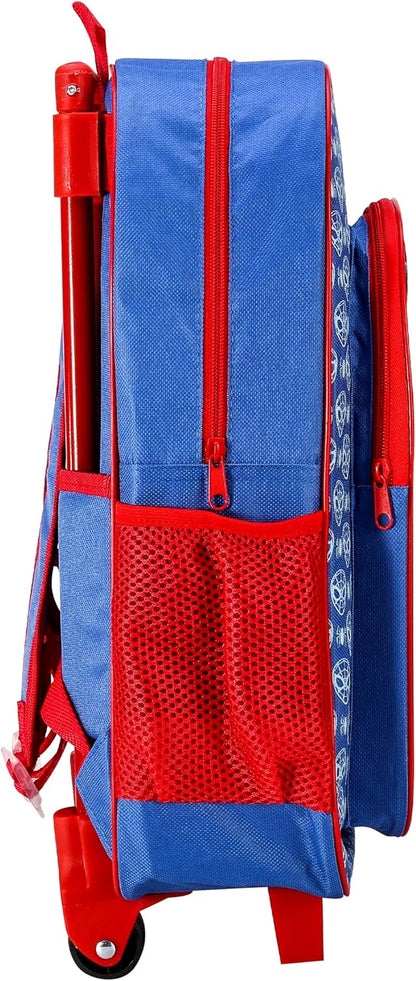 Spiderman Deluxe Trolley Backpack Childrens Travel Bag Kids Character Luggage Carrier Suitcase with Side Mesh Pockets Marvel Spider-Man