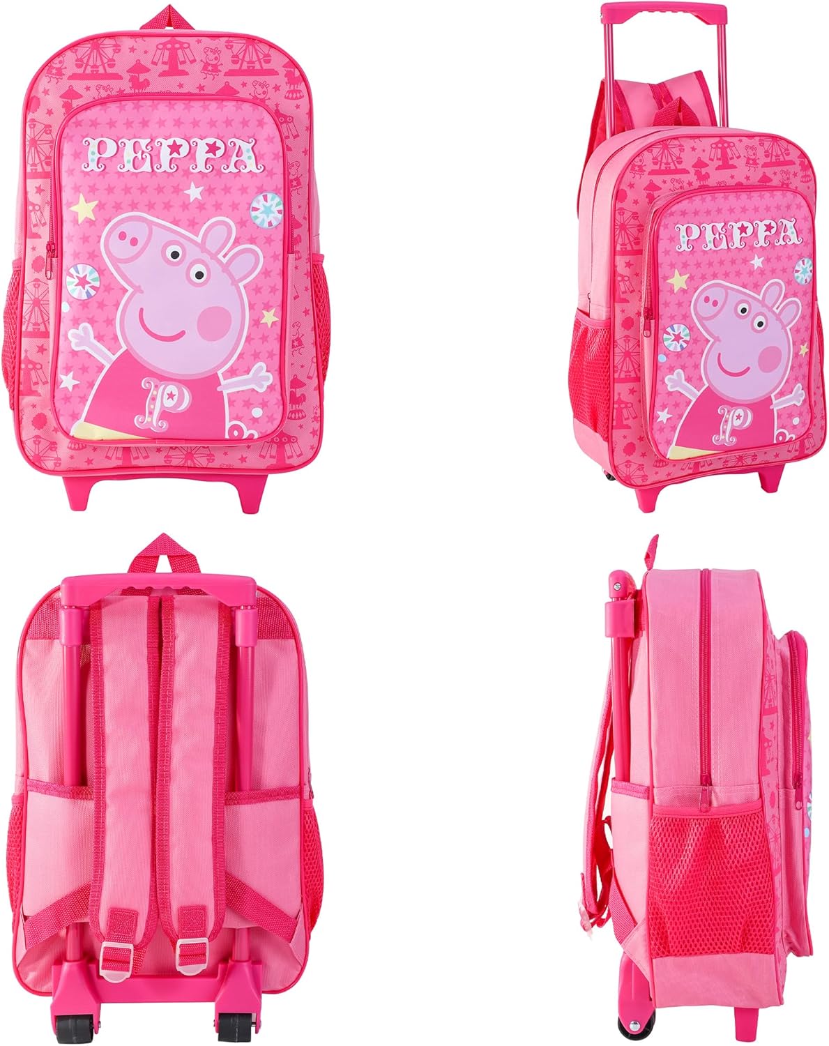 P Pig Deluxe Kids Trolley Backpack – Wheeled Rolling Bag with Extendable Handle – Lightweight Travel Luggage for Girls – School or Holiday Use