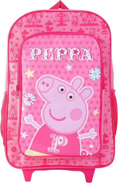 P Pig Deluxe Kids Trolley Backpack – Wheeled Rolling Bag with Extendable Handle – Lightweight Travel Luggage for Girls – School or Holiday Use