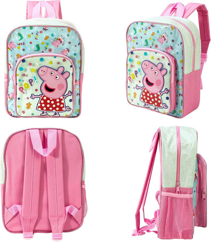 Peppa PIG POP Deluxe Glitter Premium School Backpack Front Pocket Kids Rucksack Bag 588