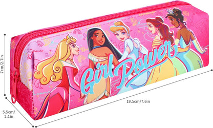 Disney Princess Kids Pencil Case – Pink Zipped Stationery Holder for Girls – Cinderella, Belle, Aurora & Tiana School Pen Bag – Back to School Essential