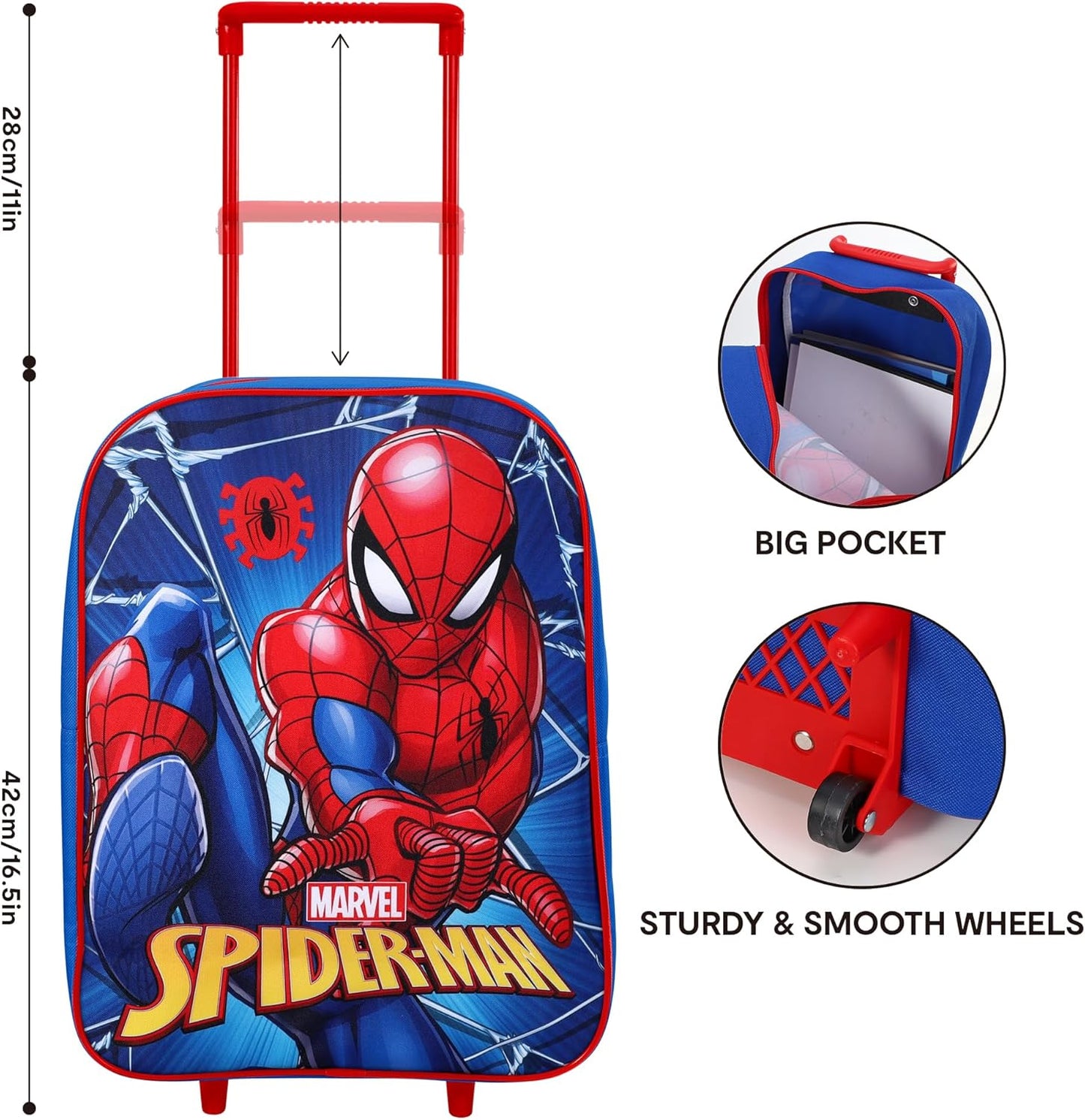 S-Man Trolley Bag for Kids – Luggage with Adjustable Handle | Marvel School Trolley Bag with Pull Handle | Travel Suitcase for Boys & Girls
