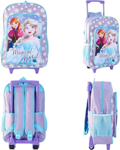 Kids Wheeled Trolley Backpack - Foldable Suitcase Rucksack with Favorite Character Designs - Travel Carry-on Luggage for Children (Deluxe Frozen Magical Spirit)