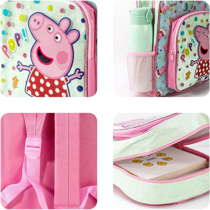 Peppa PIG POP Deluxe Glitter Premium School Backpack Front Pocket Kids Rucksack Bag 588